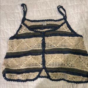 Forever 21 Blue and Cream Crochet Top